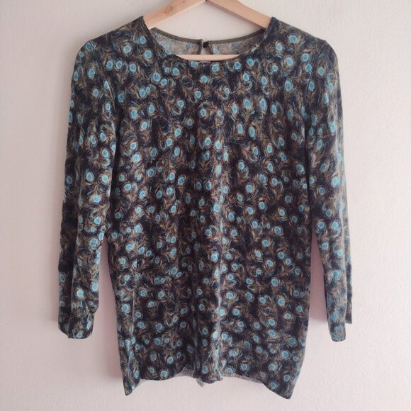 Talbots Cashmere Peacock Feather Print Sweater XS S Super Soft Pullover - Picture 9 of 9